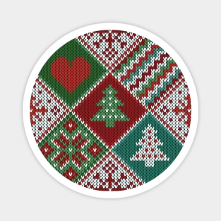 Red Green White Faux Knit Christmas Pattern Magnet